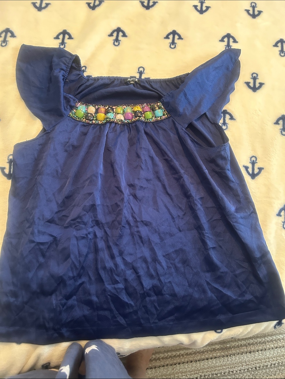Apt. 9 Girls' Navy Top with Multicolor Bead Detail